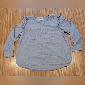 NWOT Free Assembly Striped Blue Ruffle Sleeve Top
